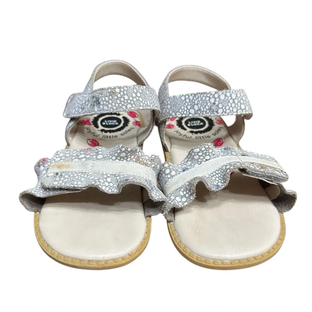 Livie & Luca Posey Sandal Size 11 Toddler Ruffle Trim Leather Gray White Ribbon